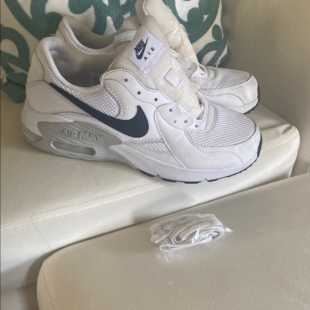Nike White and Gray Air Max Sneakers with Mesh Upper
